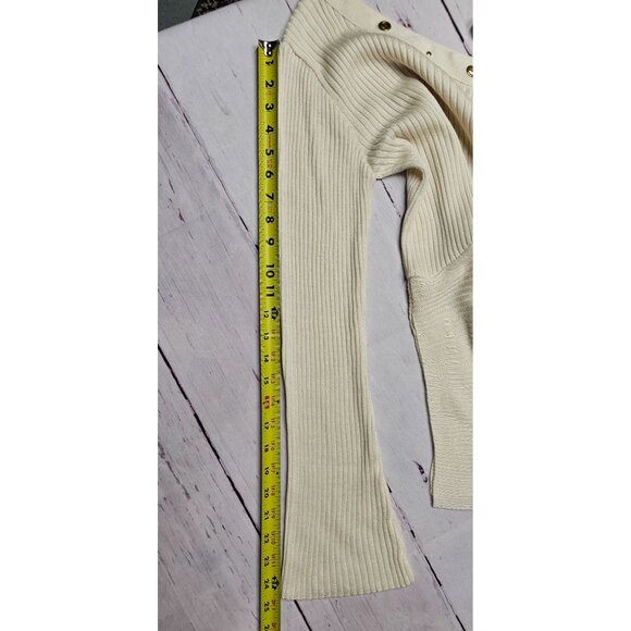 VENUS S IVORY CREAM COLD SHOULDER RIBBED KNIT GTOMMET TUNIC SIDE SLIT SWEATER TO - Picture 7 of 15